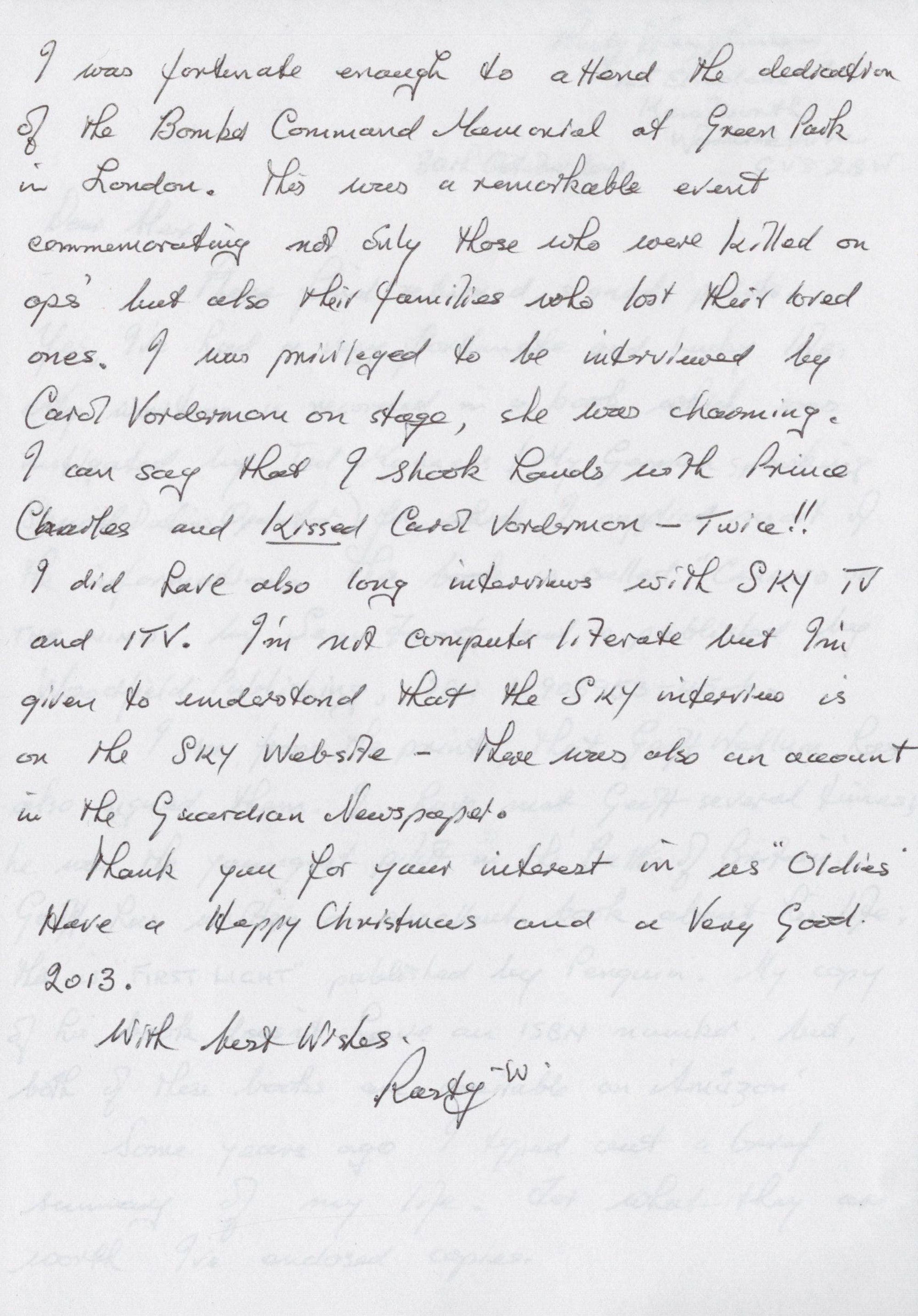 WW2 Flt Lt Rusty Waughman Handwritten, Hand signed Letter Dated 30 10 2012. Letter Reads About - Image 2 of 2