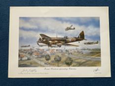WWII, Bristol Blenheims approaching Rotterdam print signed by the Rt Hon Lord Mayor of Bristol,