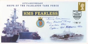 Rear Admiral Jeremy Larking DSO Signed HMS Fearless 25thh Anniversary Ships of the Falklands Task