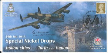 WW2 Dambuster Sqn Ldr Les Munro Signed Special Nickel Drops FDC With Stamps and 5th July 2005