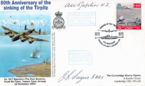 WW2 RAF 617 Sqn Pilot Arthur Joplin and Pilot Jack Sayers DFC and Bar Signed 50th anniversary of the