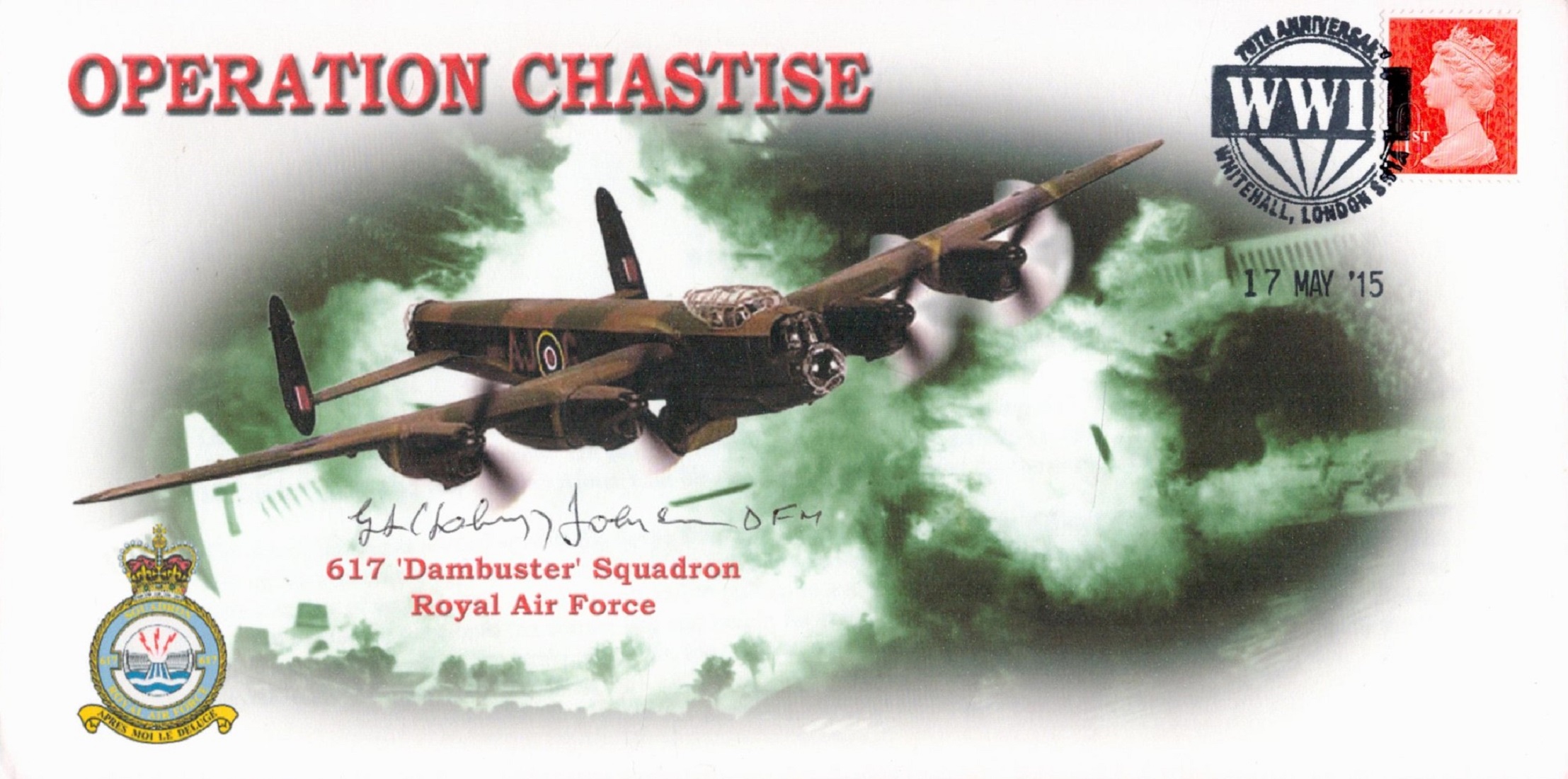 WW2 RAF Sqn Ldr George (Johnny) Johnson DFM Signed Operation Chastise Dambusters FDC. 3 of 50 Covers