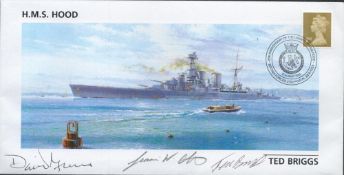 WW2 Ted Briggs and 2 others Signed HMS HOOD FDC with Stamps and Postmarks. 424 of 500 Covers. Good