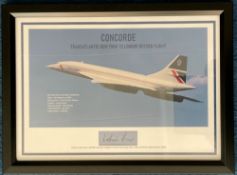 A 13 x 10 framed colour photograph of Concorde G-BOAD in flight and commemorating her record