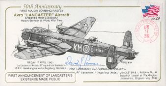 WW2 Wg Cdr DJ Penman OBE DSO DFC Signed 50th Anniv of 1st Major Bombing Raid FDC. 16 of 100 Covers