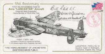 WW2 Flt Lt Bill Reid VC of 617 Sqn Signed 50th Anniv of 1st Major Bombing Raid FDC. 67 of 100 Covers