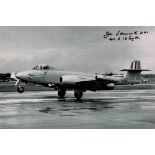 WW2 Jo Lancaster DFC Signed 12x8 Black and White Gloster Meteor Mk III Photo. Great Signature.