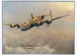 WW2 Flight Lieutenant Cyril Peters DFC Signed 10x8 Colour Lancaster Art Print. Signed in black