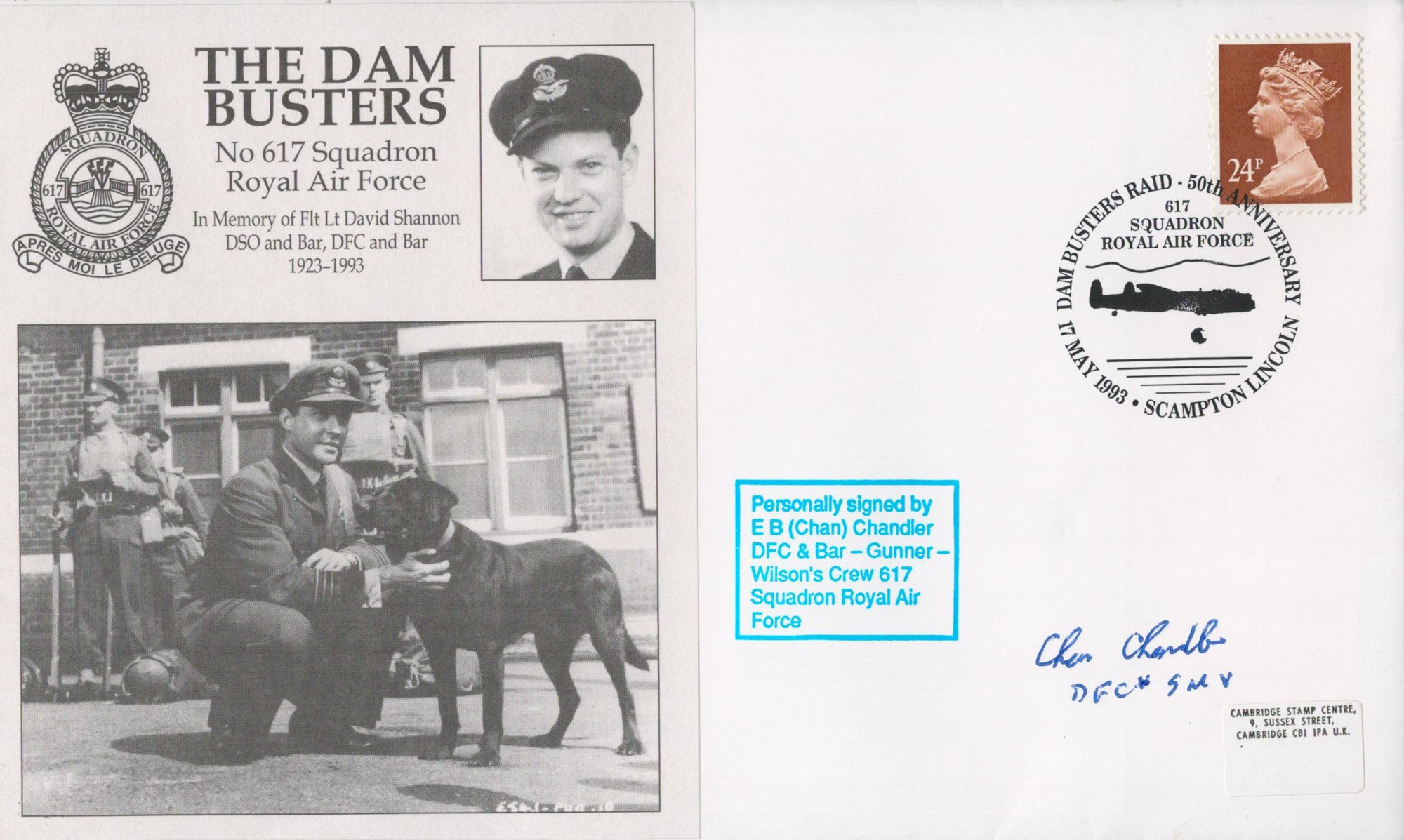 WW2 Chan Chandler DFC (Gunner Wilson's Crew) Signed The Dambusters FDC. 8 of 40 Covers Issued.