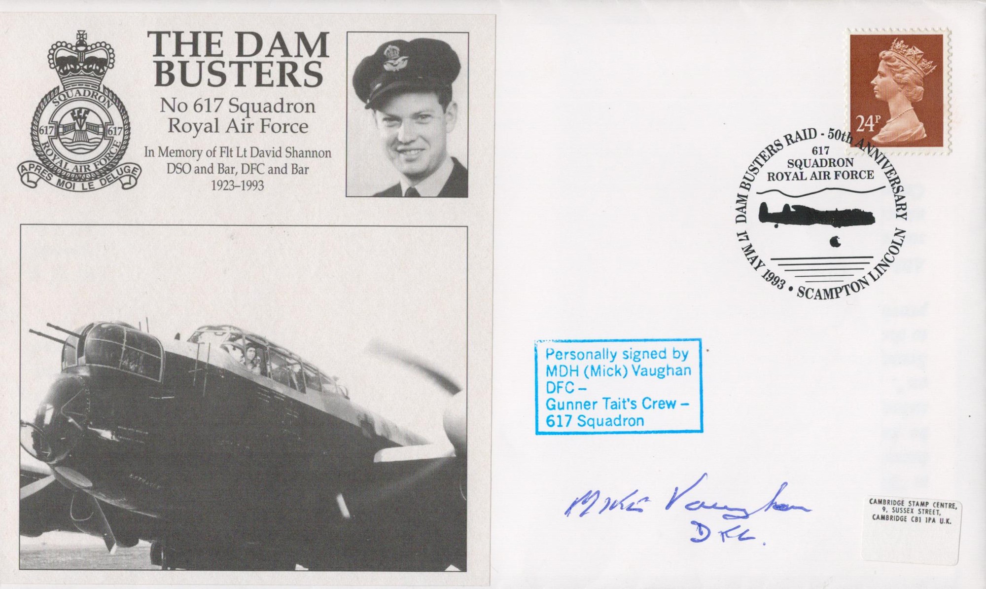 WW2 Mick Vaughan DFC (Gunner Taits Crew) Signed The Dambusters FDC. 9 of 40 Covers Issued. British