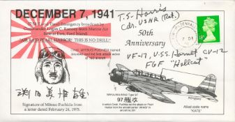 50th Anniv Air Raid Pearl Harbor Signed Thomas S Harris US Navy. 9 Victories. 7 Dec 1991 USS Arizona