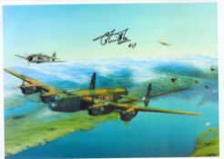 WW2 Wireless Operator and Dambuster Colin Cole Signed 12x8 Colour Print of a Lancaster Bomber.
