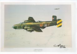 WW2 Flight Lieutenant Cyril Peters DFC Signed 10x8 Colour Lancaster Art Print. Signed in black