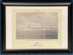 A4 Framed black white photograph of ‘HMS Ajax’ famous for her part in the Battle of the River Plate,