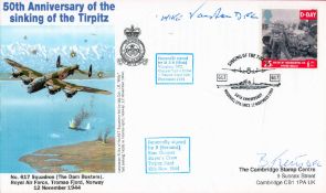WW2 RAF 617 Sqn Gunner Mick Vaughan DFC and Gunner Bernard Kent Signed 50th anniversary of the