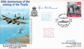 WW2 RAF 617 Sqn Jim Soilleux and Wireless Operator George Riley Signed 50th anniversary of the