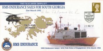 Falklands War Lt Cdr JA Ellerbeck DSC Signed HMS Endurance Sails to South Georgia 21st March 1982