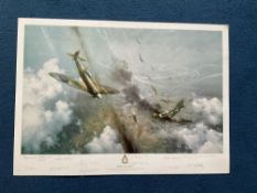 WWII, Battle Over London multi signed print signed by RAF 609 Squadron veterans including Roland