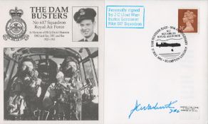 WW2 Joe Warburton Signed The Dambusters FDC. 9 of 40 Covers Issued. British 24p Stamp with Dams Raid