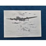 WW2 617 Squadron Multi Signed Nicolas Trudgian Printed pencil drawing Titled En Route To The