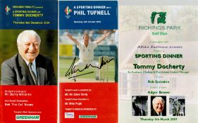 Sport Collection of 5 Signed Dinner Menus, Signatures inc Jack Charlton, Phil Tufnell, Denis Law and