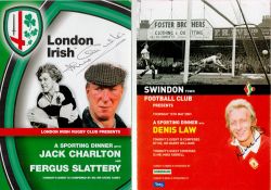 Sport Collection of 4 Signed Dinner Menus, Signatures inc Jack Charlton, Matt Le Tissier, Denis