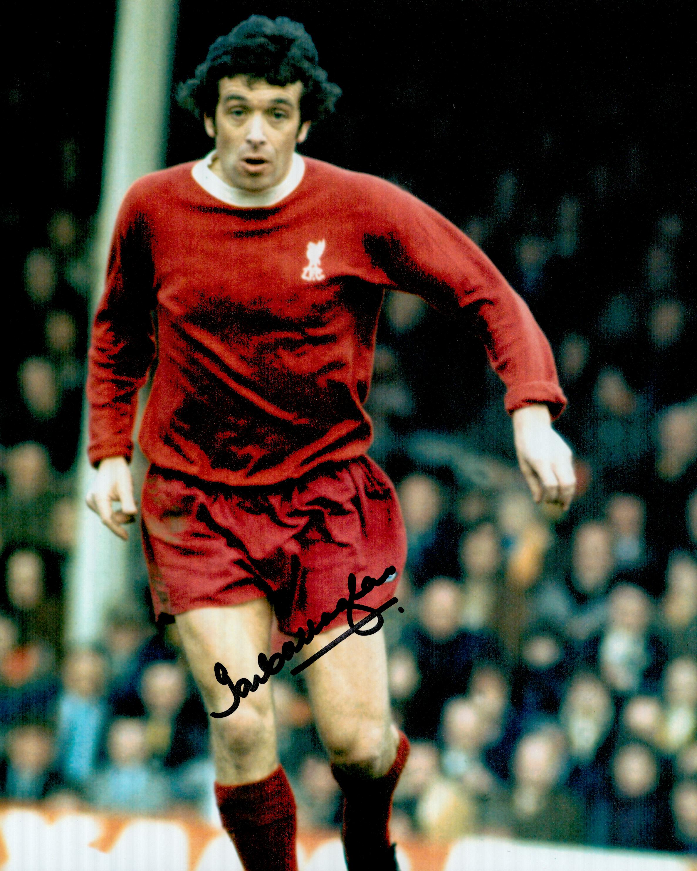 Sport Liverpool Legend Ian Callaghan MBE Signed 10x8 Colour Photo. Photo Shows Callaghan in action