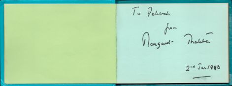 Politics Margaret Thatcher signed 5x4 album page housed in an autograph book. Margaret Hilda