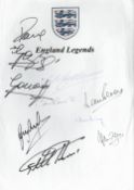 Sport England FC Legends Signed England Legends A4 Sheet. Personally Signed by Geoff Hurst, Bobby