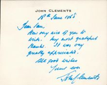 TV Film John Clements signature piece. Good condition. All autographs come with a Certificate of