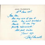 TV Film John Clements signature piece. Good condition. All autographs come with a Certificate of