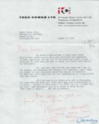 TV Film Theo Cowan TLS, Dated August 27th, 1970. Interesting Content. Theo Cowan, hailed as the