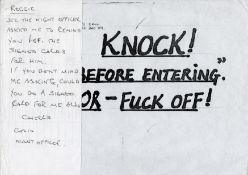 Historic Reggie Kray Photocopied Notice he put on his door at HMP Lewes in December 1989. States