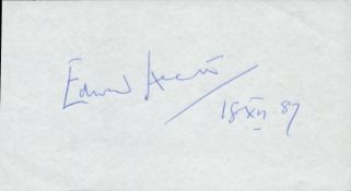 Politics Edward Heath signed 5x3 album page. Sir Edward Richard George Heath KG MBE (9 July 1916 -