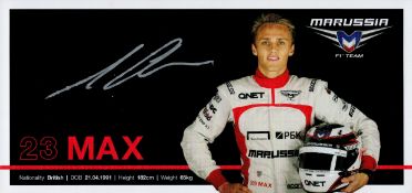 Sport Motor Racing Max Chilton signed 8x4 Marussia Formula One promo photo. Maximilian Alexander