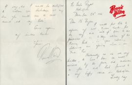 Music Ronnie Hilton ALS, Dated 28th December 1966. Two paged handwritten letter on his own headed
