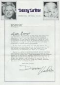 TV Film Danny La Rue signed on a typewritten press release about the man. Good condition. All