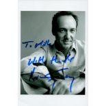 TV Film Legend Kevin Spacey Personally Signed 6x4 Black and White Photo. Signed in blue marker