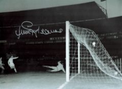 Sport Tottenham Legend Jimmy Greaves Signed 16x12 Black and White Photo. Photo Shows Greaves Scoring