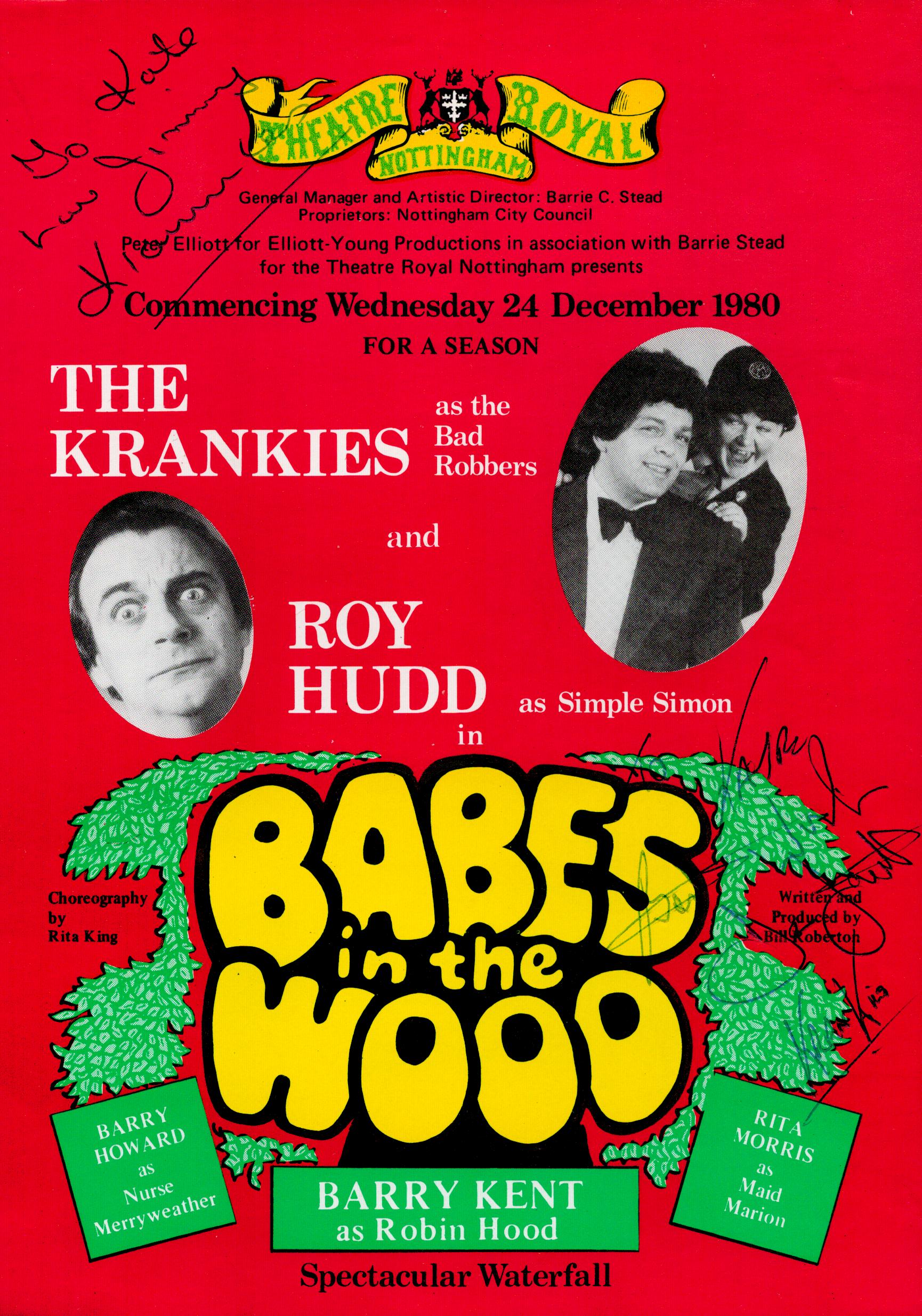 Theatre The Krankies signed 'Babes in the wood' theatre programme. Good condition. All autographs