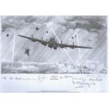 WW2 Multi Signed Stephen Teasdale 16x12 Print Titled Evasive Action. 9 Signatures. Limited Edition