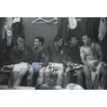 Autographed FRANCE 12 x 8 photo - B/W, depicting French forwards Vincent, ROGER PIANTONI, JUST