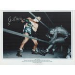 Boxing Jake LaMotta signed 16x12 colourised print pictured the iconic moment when he knocks Sugar