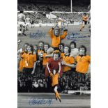 Autographed WOLVES 12 x 8 photo - Colorized, depicting a montage of images relating to Wolves 2-1