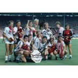 Autographed MAN UNITED 12 x 8 photo - Col, depicting a wonderful image showing players celebrating