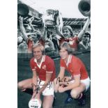 Autographed MAN UNITED 12 x 8 photo - Colorized, depicting a montage of images relating to