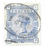 SG183 10/= blue QV GB stamp cut from album page. Used. Cat value £525. Est.