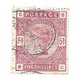 5/= red QV GB stamp cut from album page. SG180. Used. Cat value £250. Est.