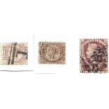 1858 QV - GB stamps on stockcard. 3 included. 2 = 1/2d SG48 and 1 11/2d SG52. Est.