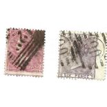 1855 QV GB stamps on stockcard. 66q 4d red and 70 6d lilac. 2 stamps. Est.